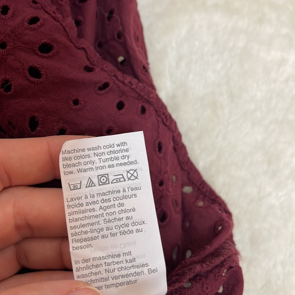 Madewell Long Sleeve Maroon Eyelet Detailed Blouse Size Small - Picture 11 of 11